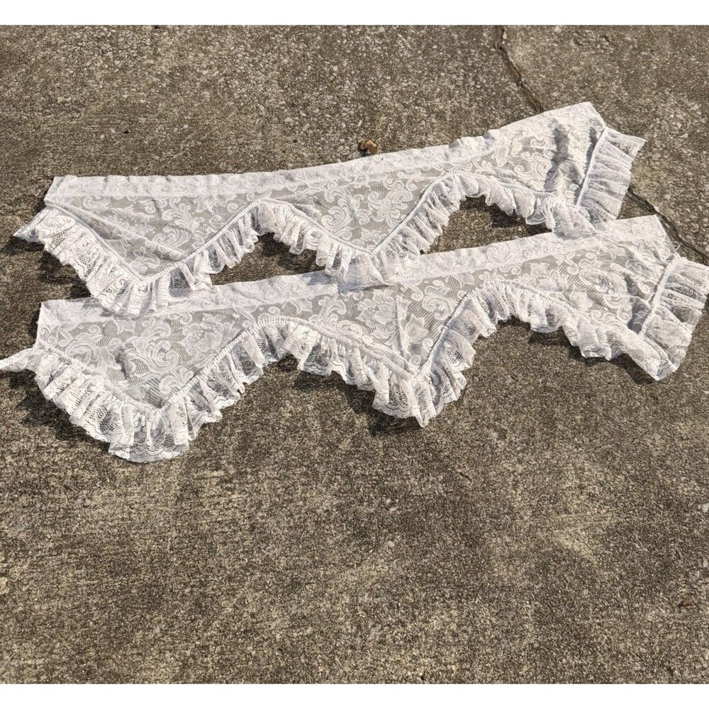 Vintage Handmade White Lace Ruffle Window Valances Pair 57x16 Cottagecore